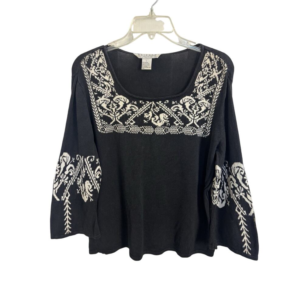 Vtg 90’s Black Ramie Blend Square Neck Boho Top Size Large Fairy Grunge Hippie